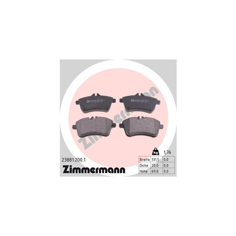 Jeu de quatre plaquettes de frein à disque ZIMMERMANN