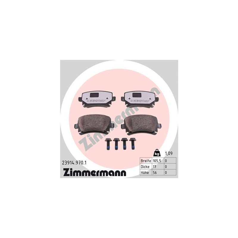 Jeu de quatre plaquettes de frein à disque ZIMMERMANN