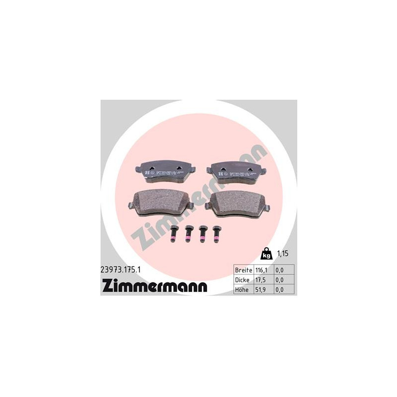 Jeu de quatre plaquettes de frein à disque ZIMMERMANN