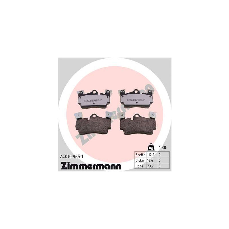 Jeu de quatre plaquettes de frein à disque ZIMMERMANN