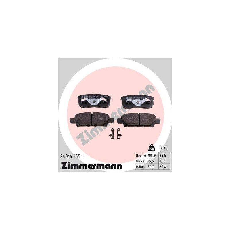 Jeu de quatre plaquettes de frein à disque ZIMMERMANN