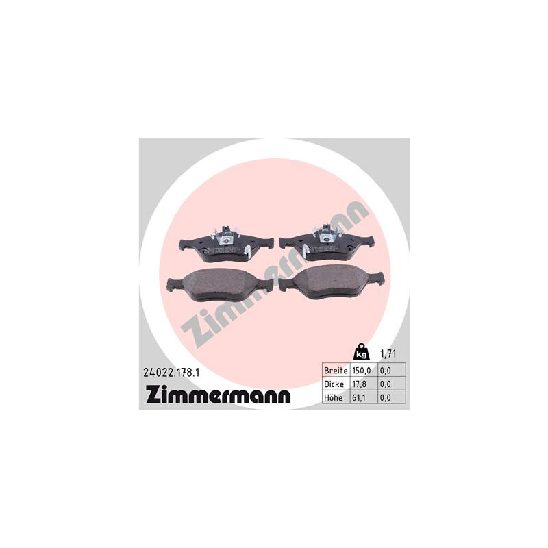 Jeu de quatre plaquettes de frein à disque ZIMMERMANN