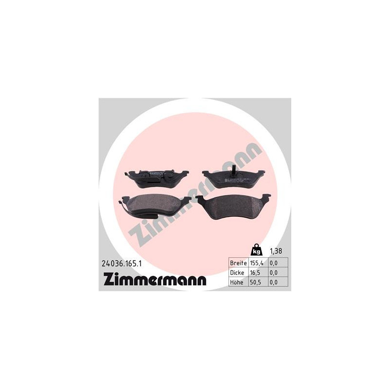 Jeu de quatre plaquettes de frein à disque ZIMMERMANN