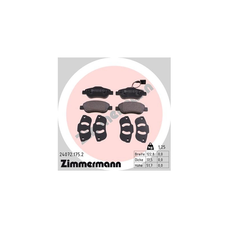 Jeu de quatre plaquettes de frein à disque ZIMMERMANN