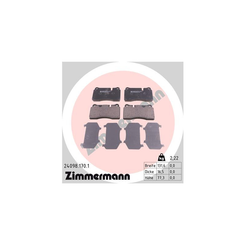Jeu de quatre plaquettes de frein à disque ZIMMERMANN