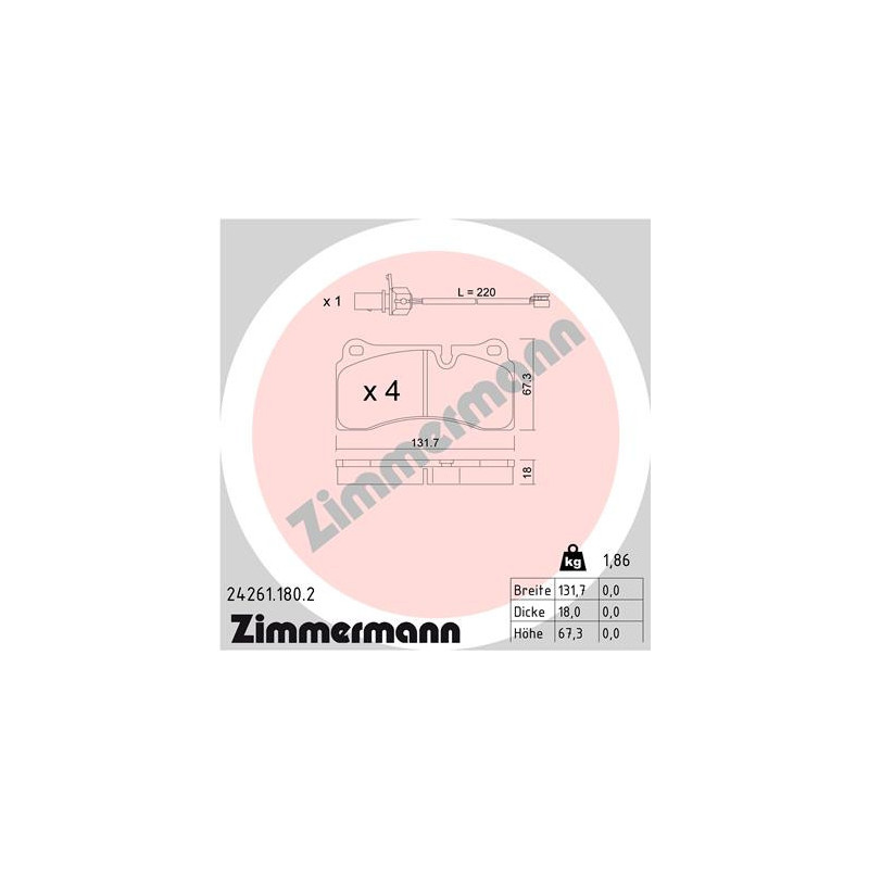 Jeu de quatre plaquettes de frein à disque ZIMMERMANN