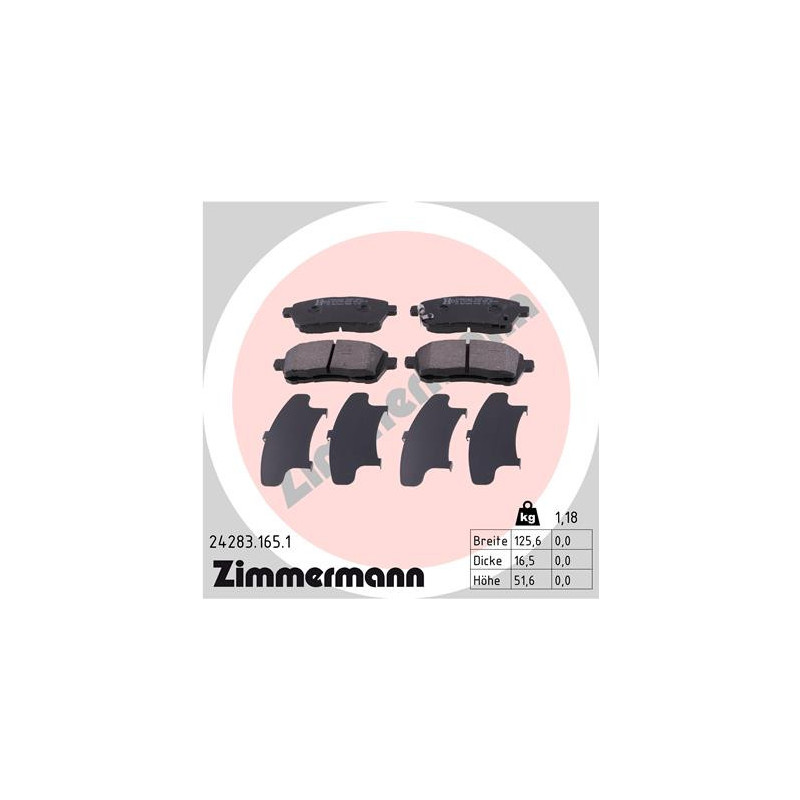 Jeu de quatre plaquettes de frein à disque ZIMMERMANN