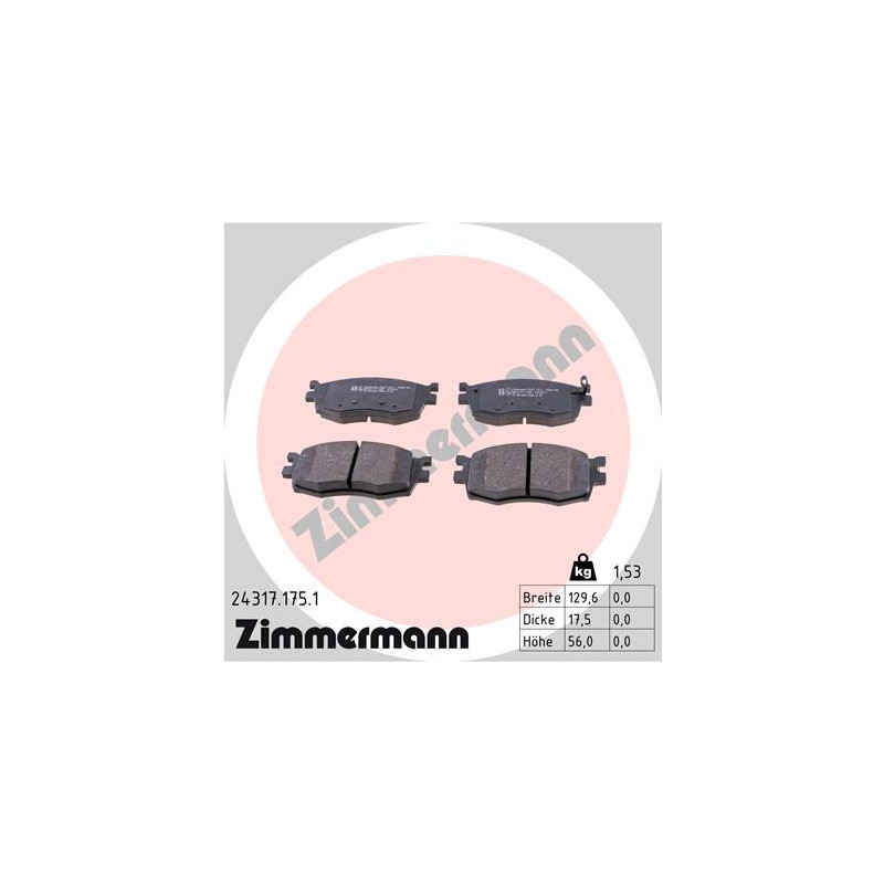 Jeu de quatre plaquettes de frein à disque ZIMMERMANN