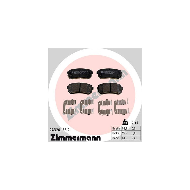Jeu de quatre plaquettes de frein à disque ZIMMERMANN