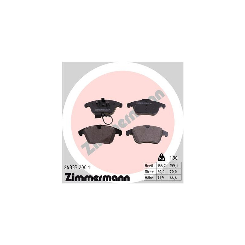 Jeu de quatre plaquettes de frein à disque ZIMMERMANN