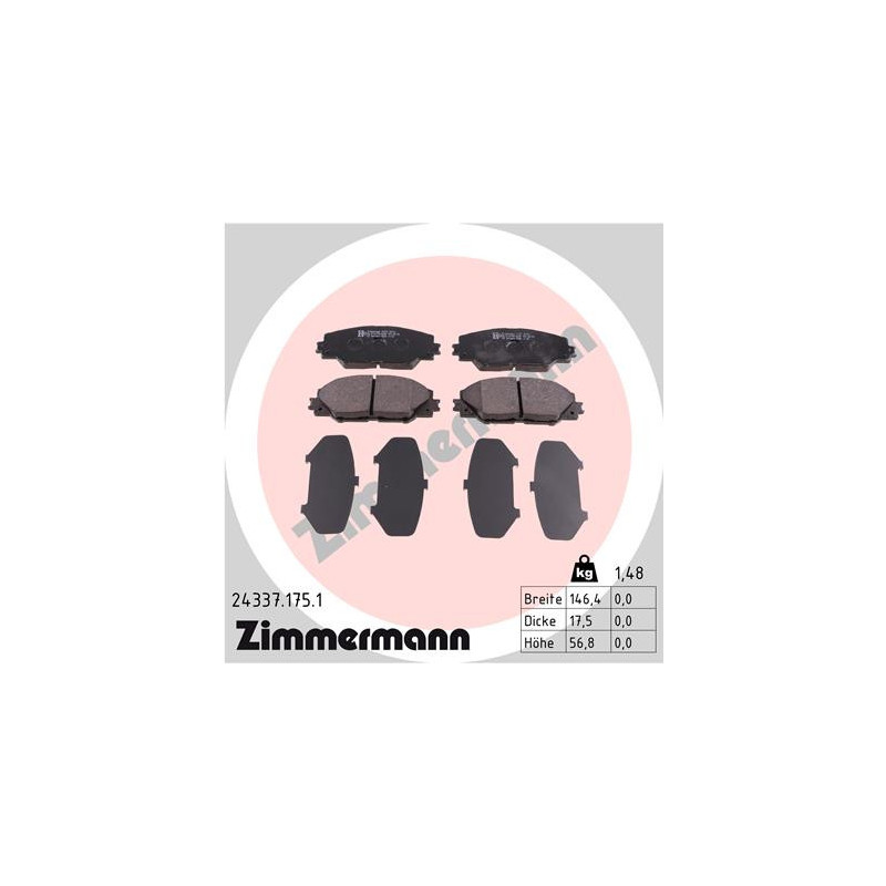 Jeu de quatre plaquettes de frein à disque ZIMMERMANN