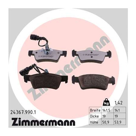 Jeu de quatre plaquettes de frein à disque ZIMMERMANN