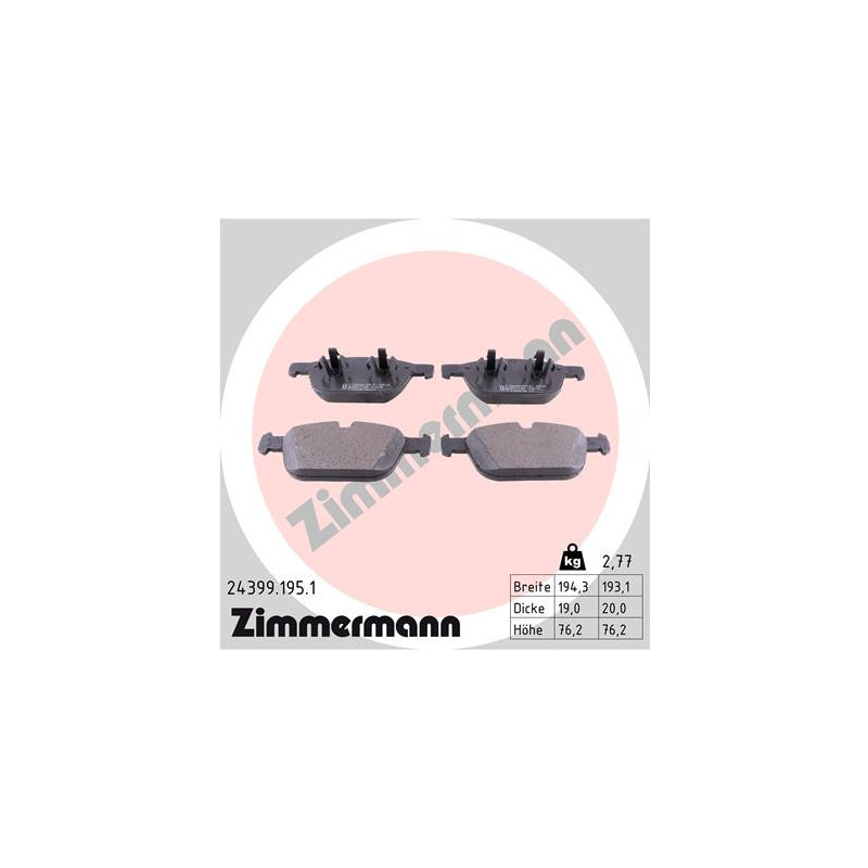 Jeu de quatre plaquettes de frein à disque ZIMMERMANN