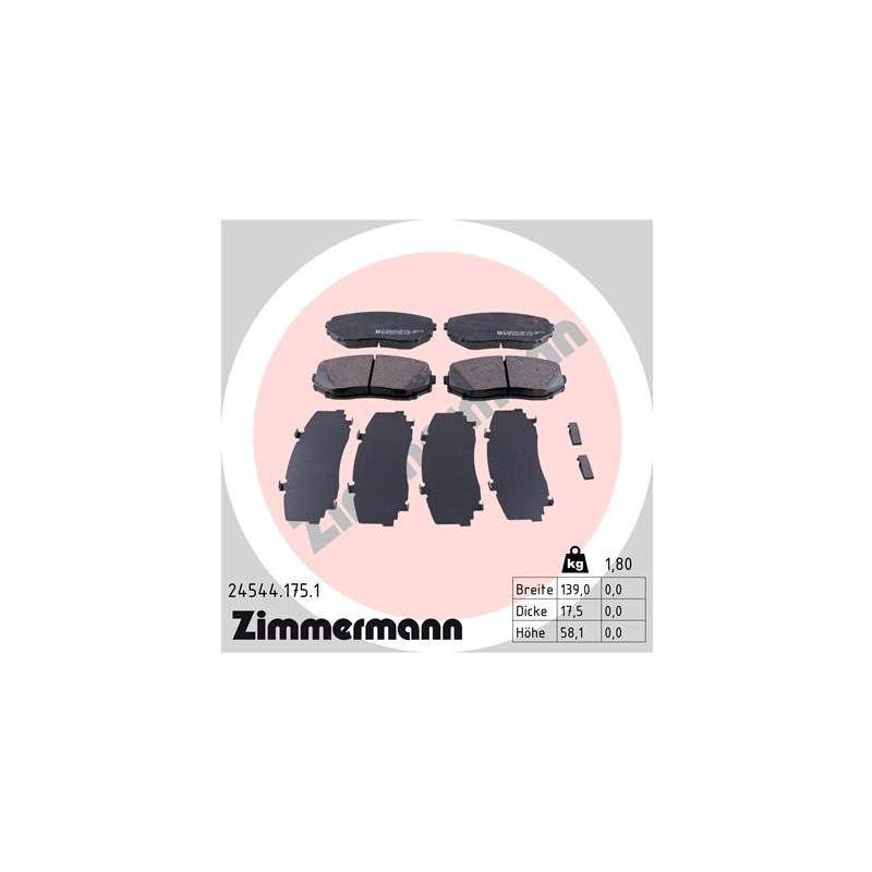 Jeu de quatre plaquettes de frein à disque ZIMMERMANN