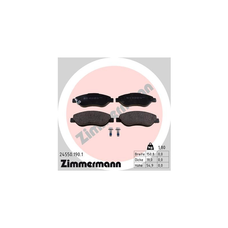 Jeu de quatre plaquettes de frein à disque ZIMMERMANN