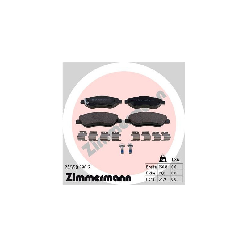 Jeu de quatre plaquettes de frein à disque ZIMMERMANN