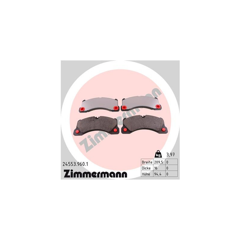 Jeu de quatre plaquettes de frein à disque ZIMMERMANN