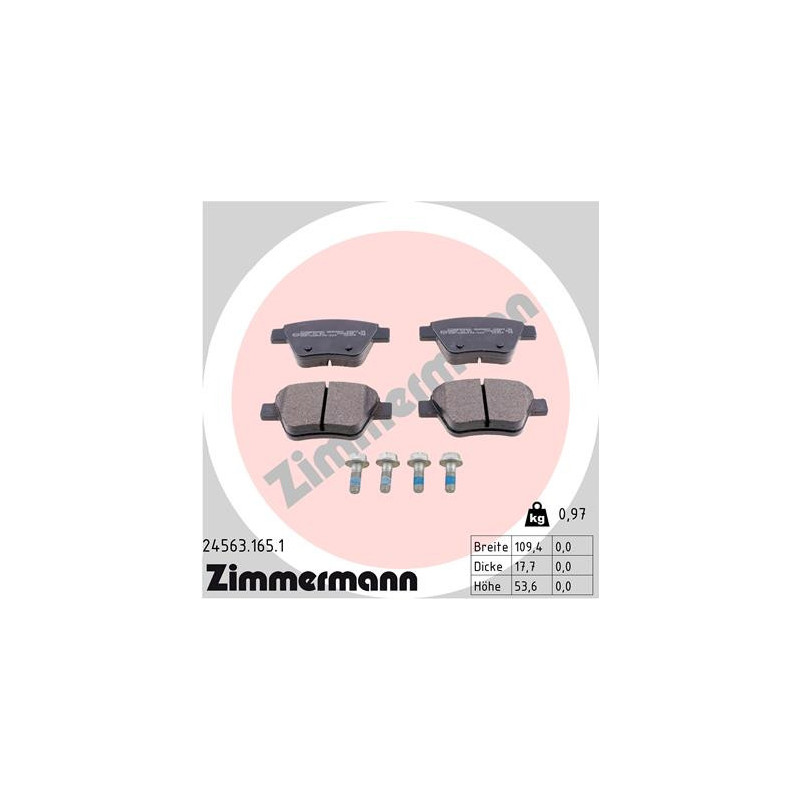 Jeu de quatre plaquettes de frein à disque ZIMMERMANN