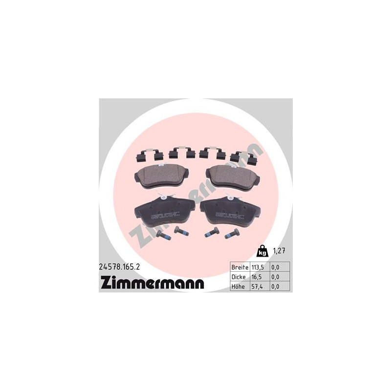 Jeu de quatre plaquettes de frein à disque ZIMMERMANN
