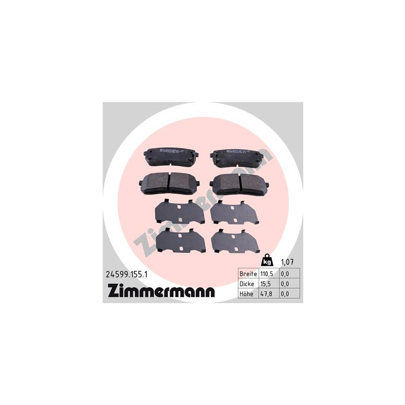 Jeu de quatre plaquettes de frein à disque ZIMMERMANN