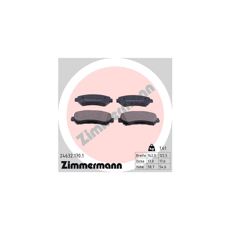 Jeu de quatre plaquettes de frein à disque ZIMMERMANN