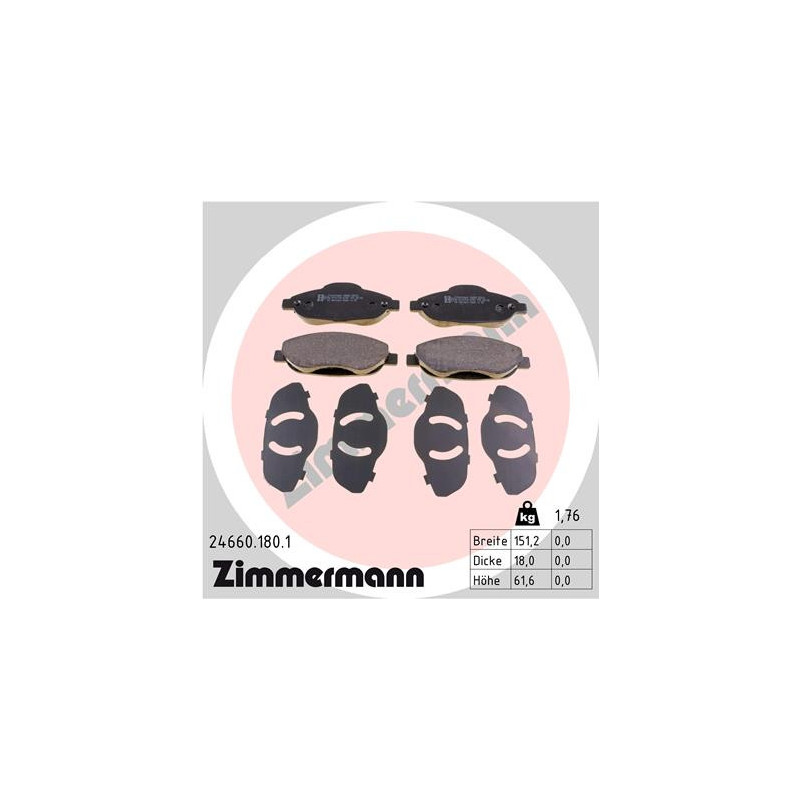 Jeu de quatre plaquettes de frein à disque ZIMMERMANN