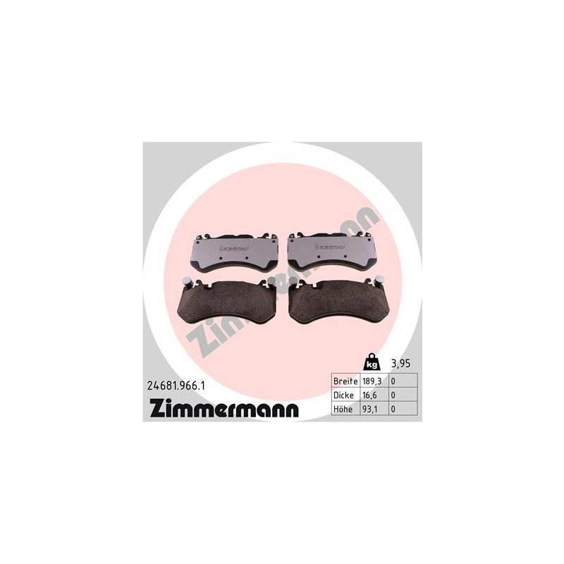 Jeu de quatre plaquettes de frein à disque ZIMMERMANN