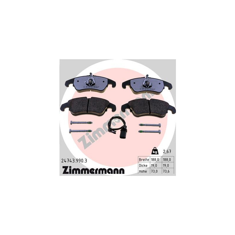 Jeu de quatre plaquettes de frein à disque ZIMMERMANN