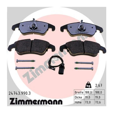 Jeu de quatre plaquettes de frein à disque ZIMMERMANN