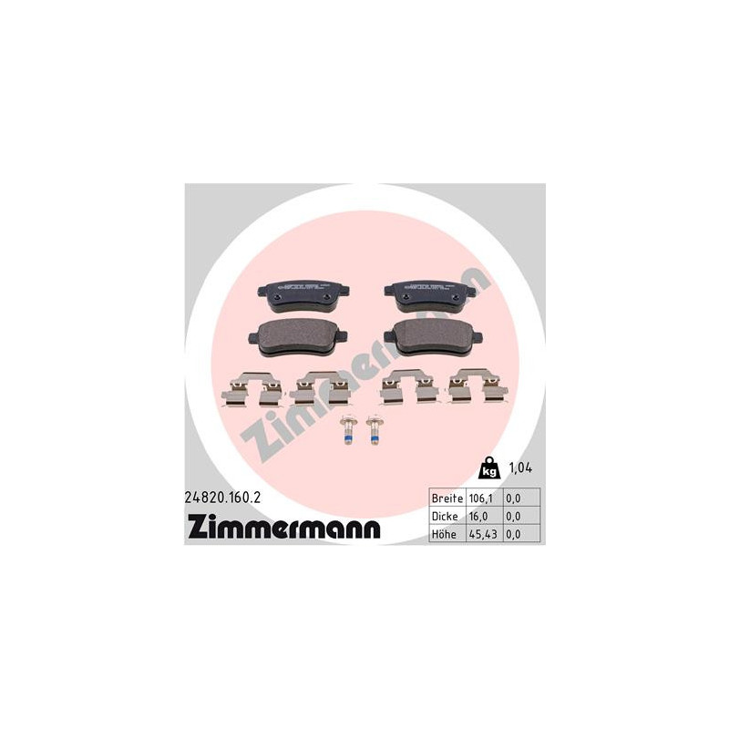 Jeu de quatre plaquettes de frein à disque ZIMMERMANN