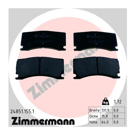 Jeu de quatre plaquettes de frein à disque ZIMMERMANN