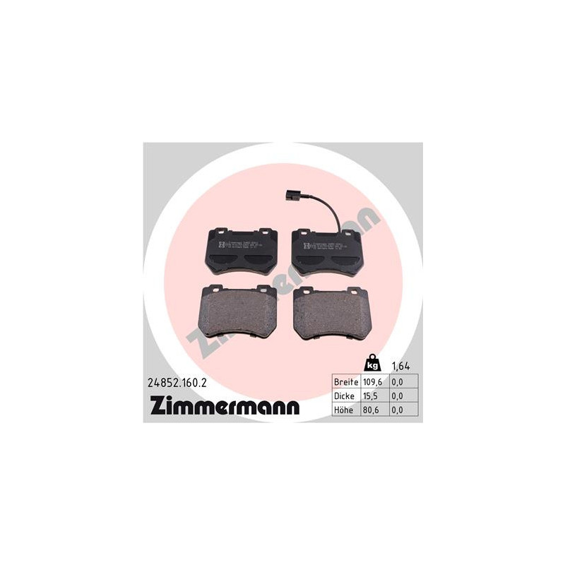 Jeu de quatre plaquettes de frein à disque ZIMMERMANN