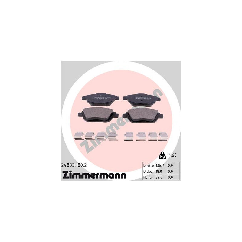 Jeu de quatre plaquettes de frein à disque ZIMMERMANN