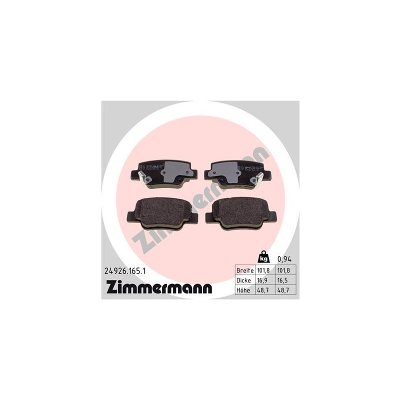 Jeu de quatre plaquettes de frein à disque ZIMMERMANN