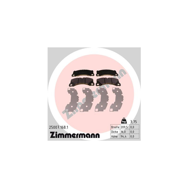 Jeu de quatre plaquettes de frein à disque ZIMMERMANN