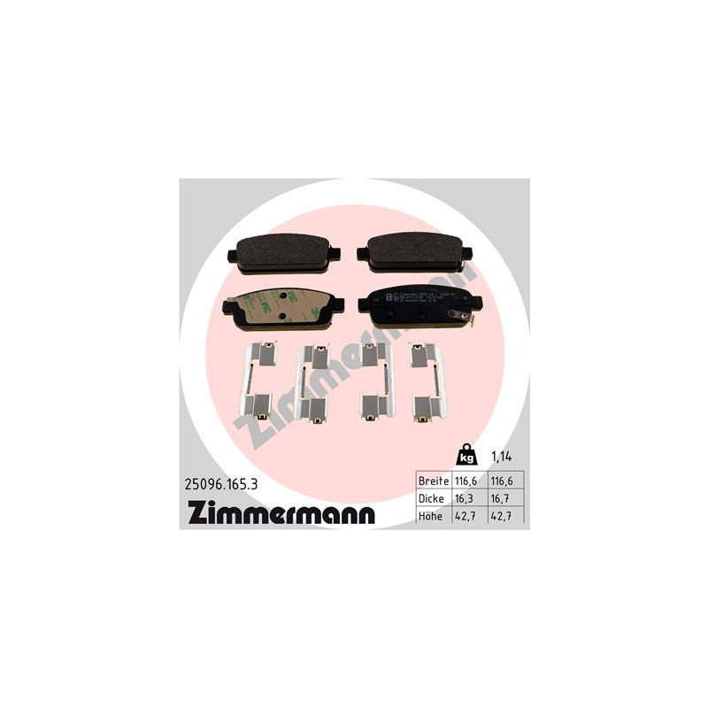 Jeu de quatre plaquettes de frein à disque ZIMMERMANN