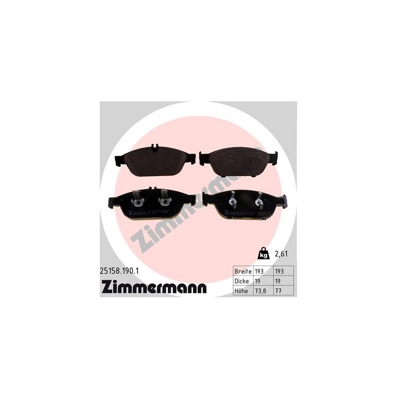 Jeu de quatre plaquettes de frein à disque ZIMMERMANN