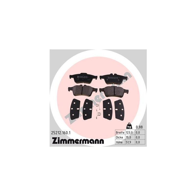 Jeu de quatre plaquettes de frein à disque ZIMMERMANN