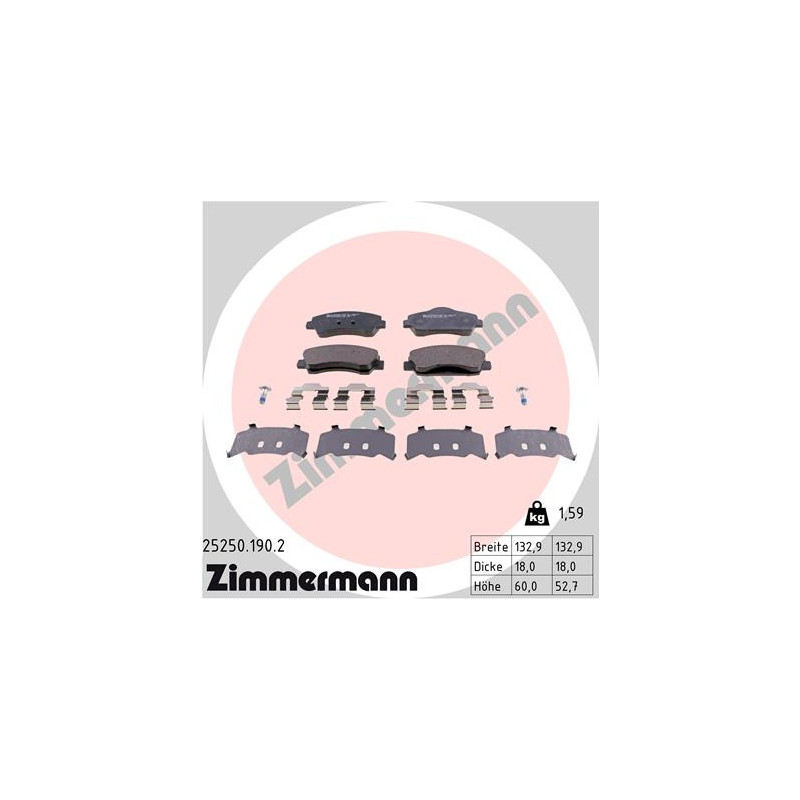 Jeu de quatre plaquettes de frein à disque ZIMMERMANN