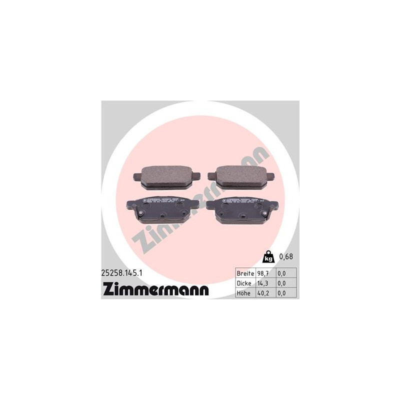 Jeu de quatre plaquettes de frein à disque ZIMMERMANN