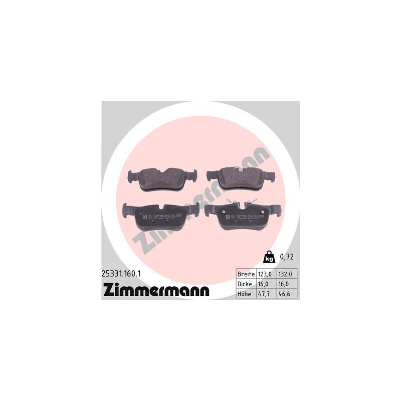 Jeu de quatre plaquettes de frein à disque ZIMMERMANN