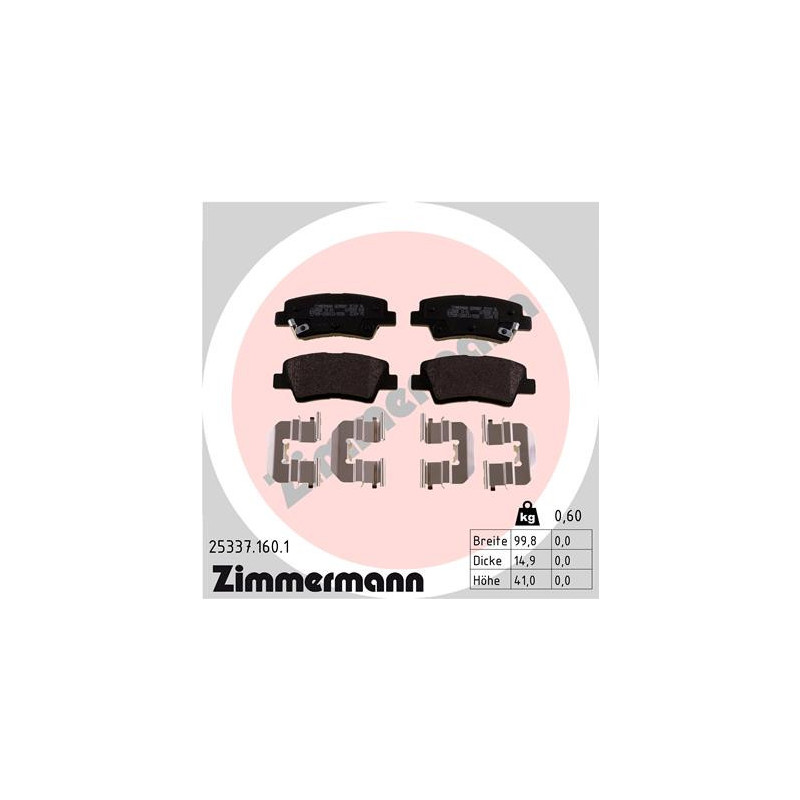 Jeu de quatre plaquettes de frein à disque ZIMMERMANN