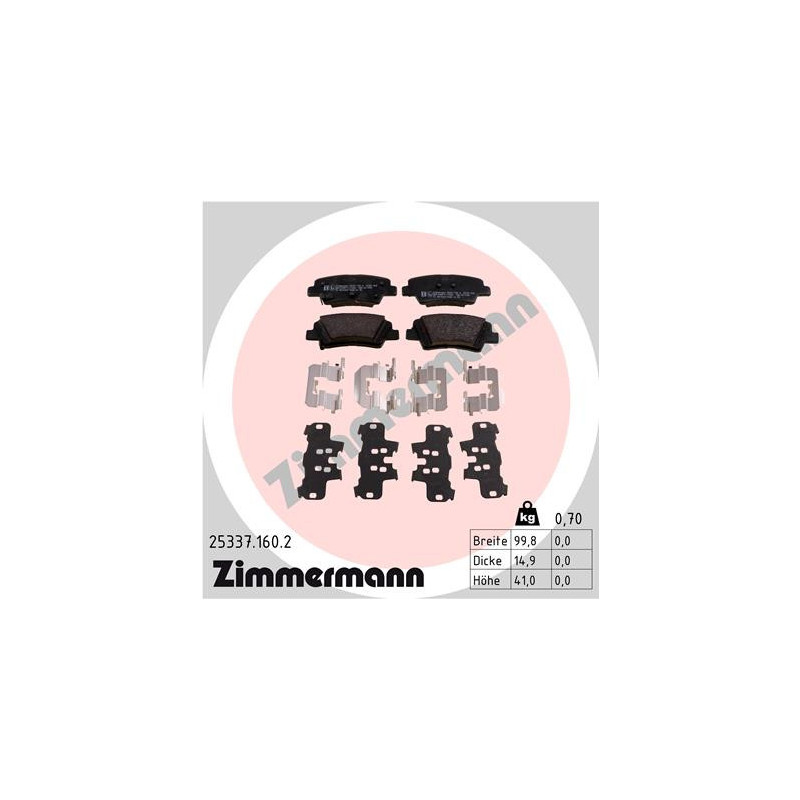 Jeu de quatre plaquettes de frein à disque ZIMMERMANN