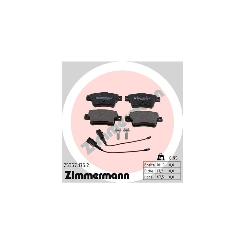 Jeu de quatre plaquettes de frein à disque ZIMMERMANN