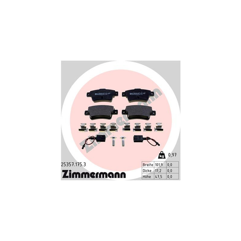 Jeu de quatre plaquettes de frein à disque ZIMMERMANN