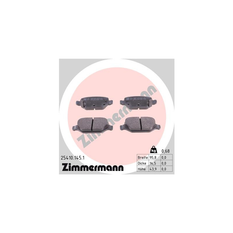 Jeu de quatre plaquettes de frein à disque ZIMMERMANN