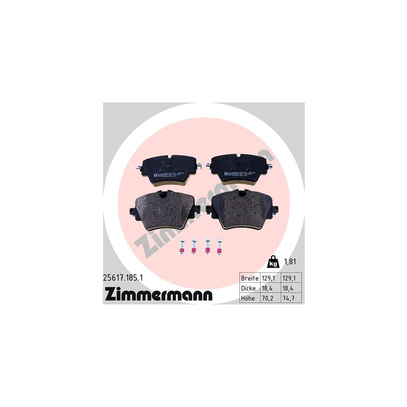 Jeu de quatre plaquettes de frein à disque ZIMMERMANN