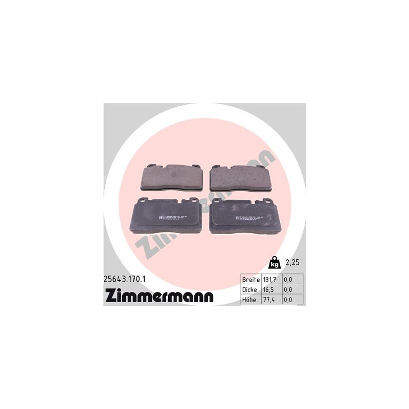 Jeu de quatre plaquettes de frein à disque ZIMMERMANN