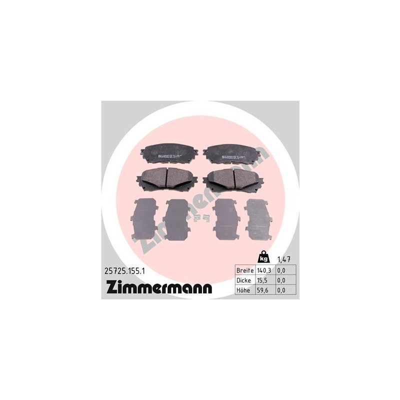 Jeu de quatre plaquettes de frein à disque ZIMMERMANN