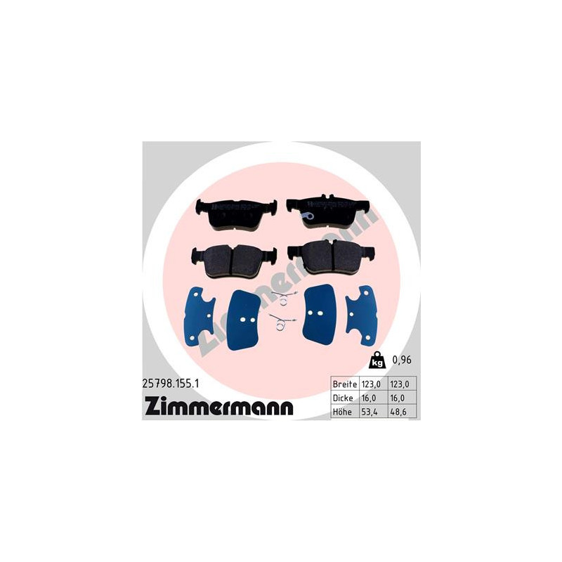 Jeu de quatre plaquettes de frein à disque ZIMMERMANN